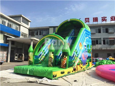 Commercial Kids Single Lane Zoo Castle Inflatable Slide  BY-DS-094